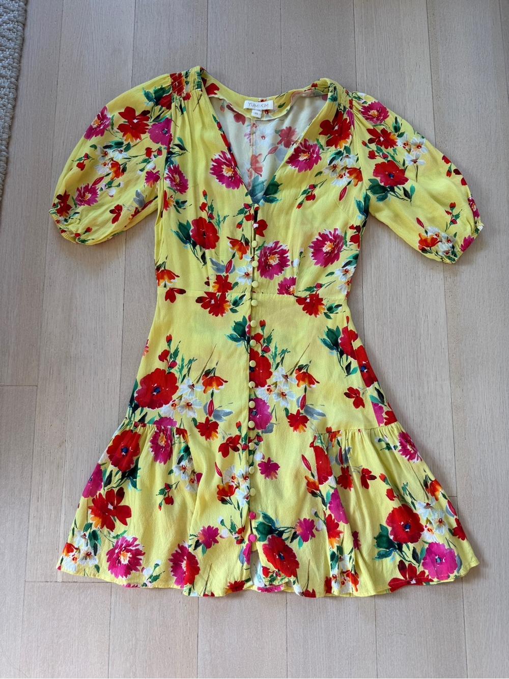 Yumi Kim - Yellow Floral Button-Front Mini Dress (Size XS)